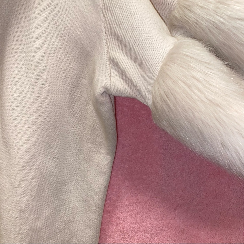 Express White Faux Fur Trim Sleeves Hoodie Sweatshirt Small Furry Christmas Gift - Picture 6 of 15